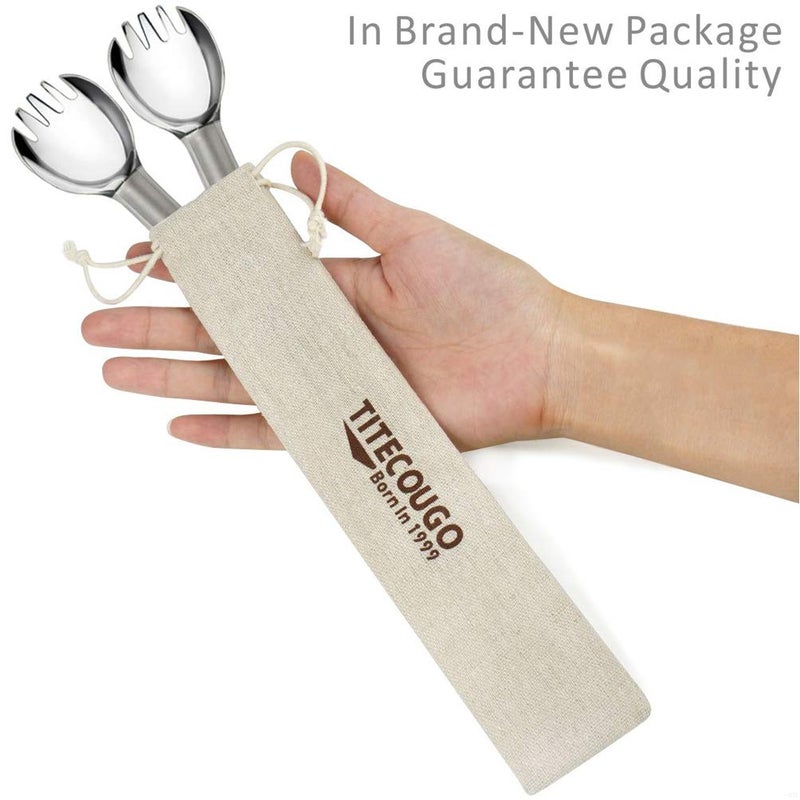TITECOUGO Titanium Spork, Camping Long Spork Titanium Multitool Lightweight Camp Outdoors Hiking Travel Convenient Picnic Spoon Fork for Men Women Portable Flatware 2 pack - Image 4